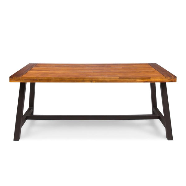 Carls Dining Table, Rectangular 71 Inch, Outdoor Light Brown Wood, Iron -BM323427