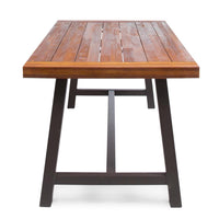 Carls Dining Table, Rectangular 71 Inch, Outdoor Light Brown Wood, Iron -BM323427