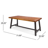 Carls Dining Table, Rectangular 71 Inch, Outdoor Light Brown Wood, Iron -BM323427