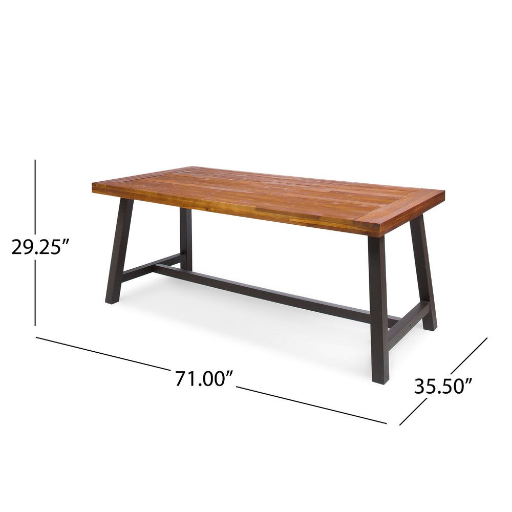 Carls Dining Table, Rectangular 71 Inch, Outdoor Light Brown Wood, Iron -BM323427