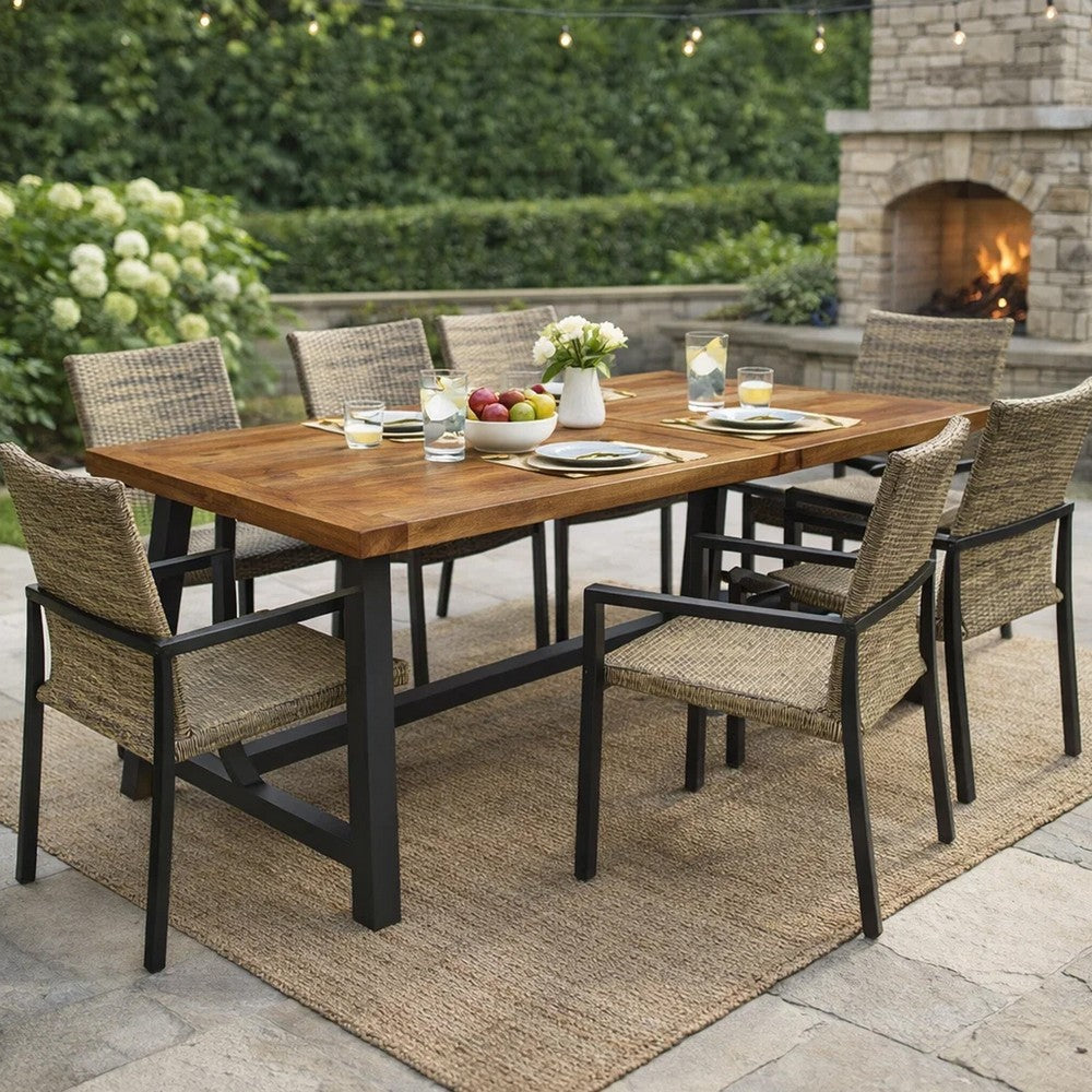 Carls Dining Table, Rectangular 71 Inch, Outdoor Light Brown Wood, Iron -BM323427