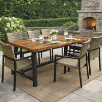 Carls Dining Table, Rectangular 71 Inch, Outdoor Light Brown Wood, Iron -BM323427