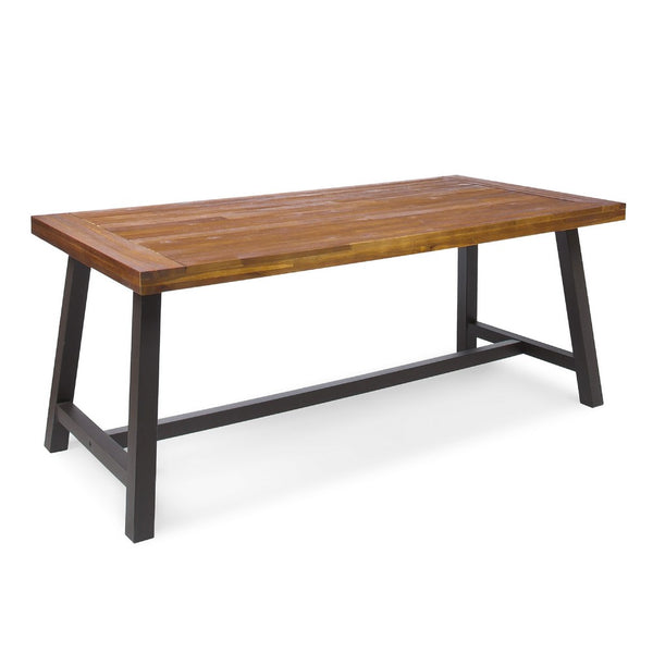 Carls Dining Table, Rectangular 71 Inch, Outdoor Light Brown Wood, Iron -BM323427
