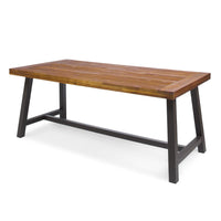 Carls Dining Table, Rectangular 71 Inch, Outdoor Light Brown Wood, Iron