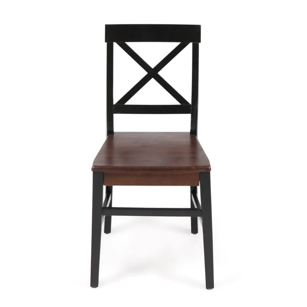 Ricks Dining Chair Set of 2, Crossed X Back, Acacia Wood, Dark Brown, Black -BM323428