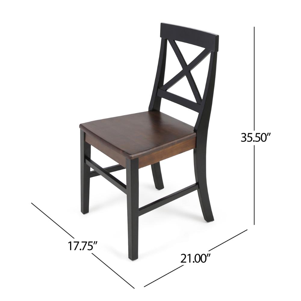 Ricks Dining Chair Set of 2, Crossed X Back, Acacia Wood, Dark Brown, Black -BM323428