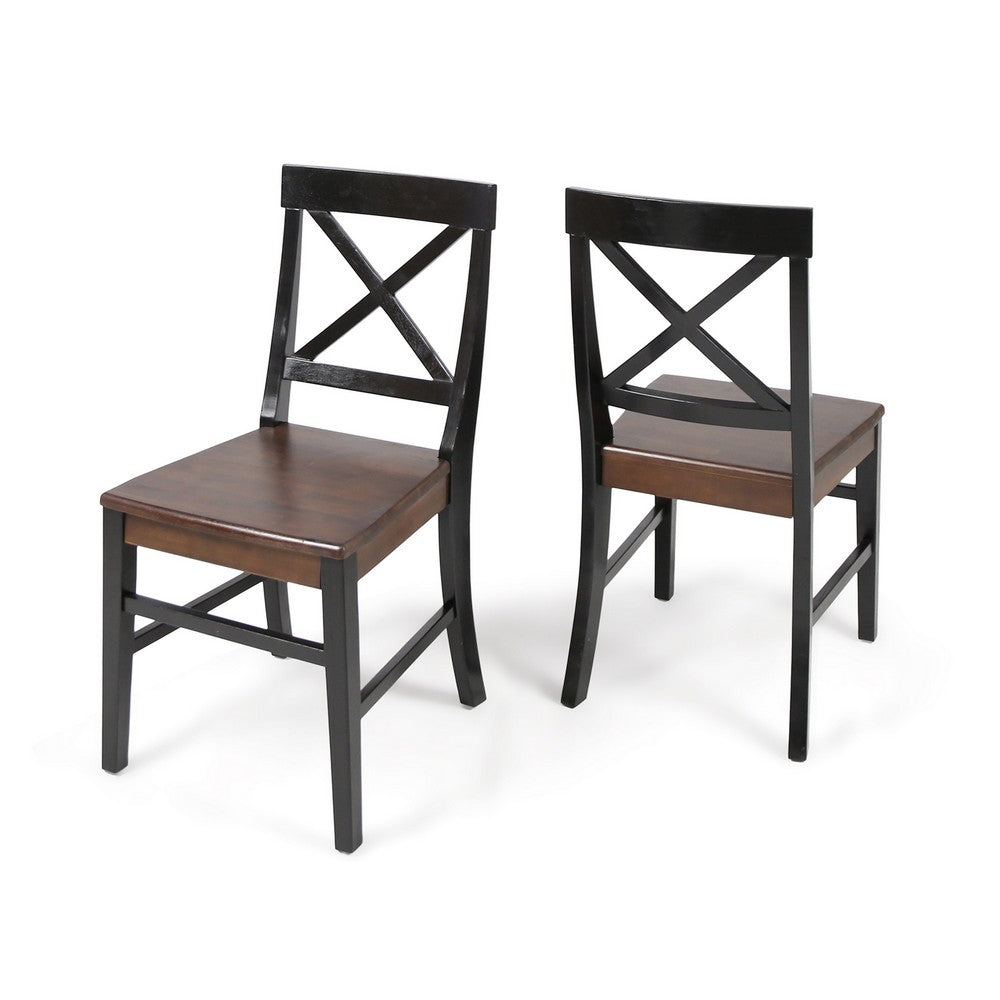 Ricks Dining Chair Set of 2, Crossed X Back, Acacia Wood, Dark Brown, Black -BM323428