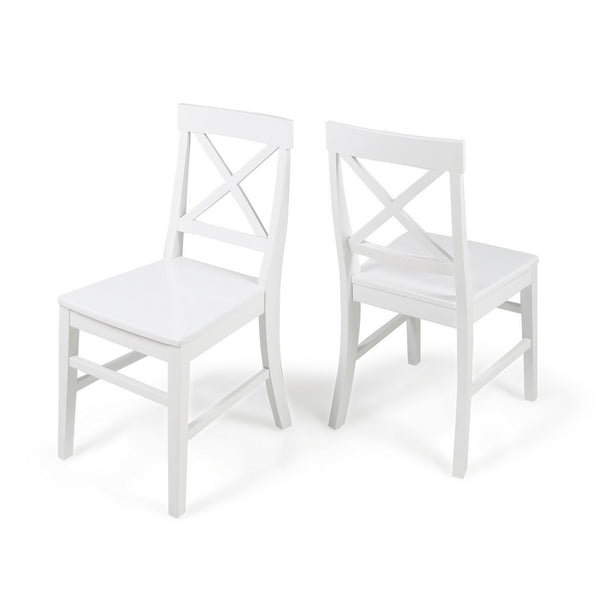Ricks Dining Chair Set of 2, Crossed X Back, Curved Back Legs, White Wood -BM323430