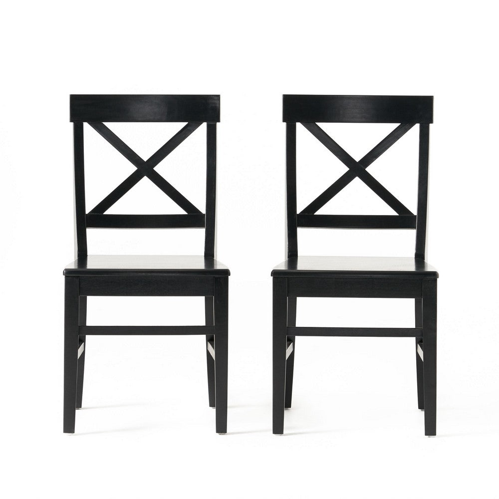 Ricks Dining Chair Set of 2, Crossed X Back, Curved Back Legs, Black Wood -BM323431