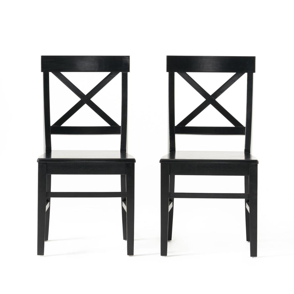 Ricks Dining Chair Set of 2, Crossed X Back, Curved Back Legs, Black Wood -BM323431