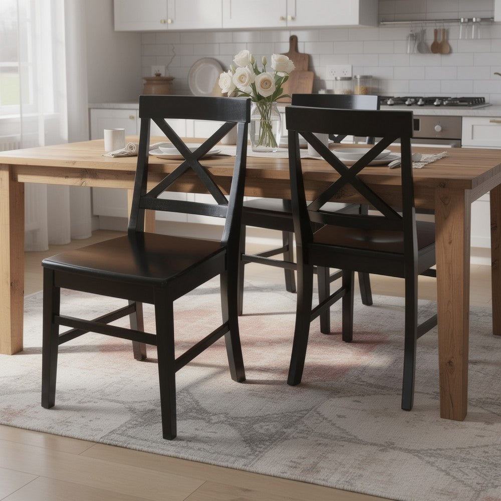 Ricks Dining Chair Set of 2, Crossed X Back, Curved Back Legs, Black Wood -BM323431