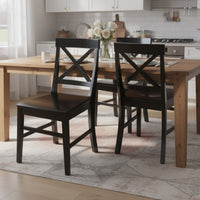 Ricks Dining Chair Set of 2, Crossed X Back, Curved Back Legs, Black Wood -BM323431