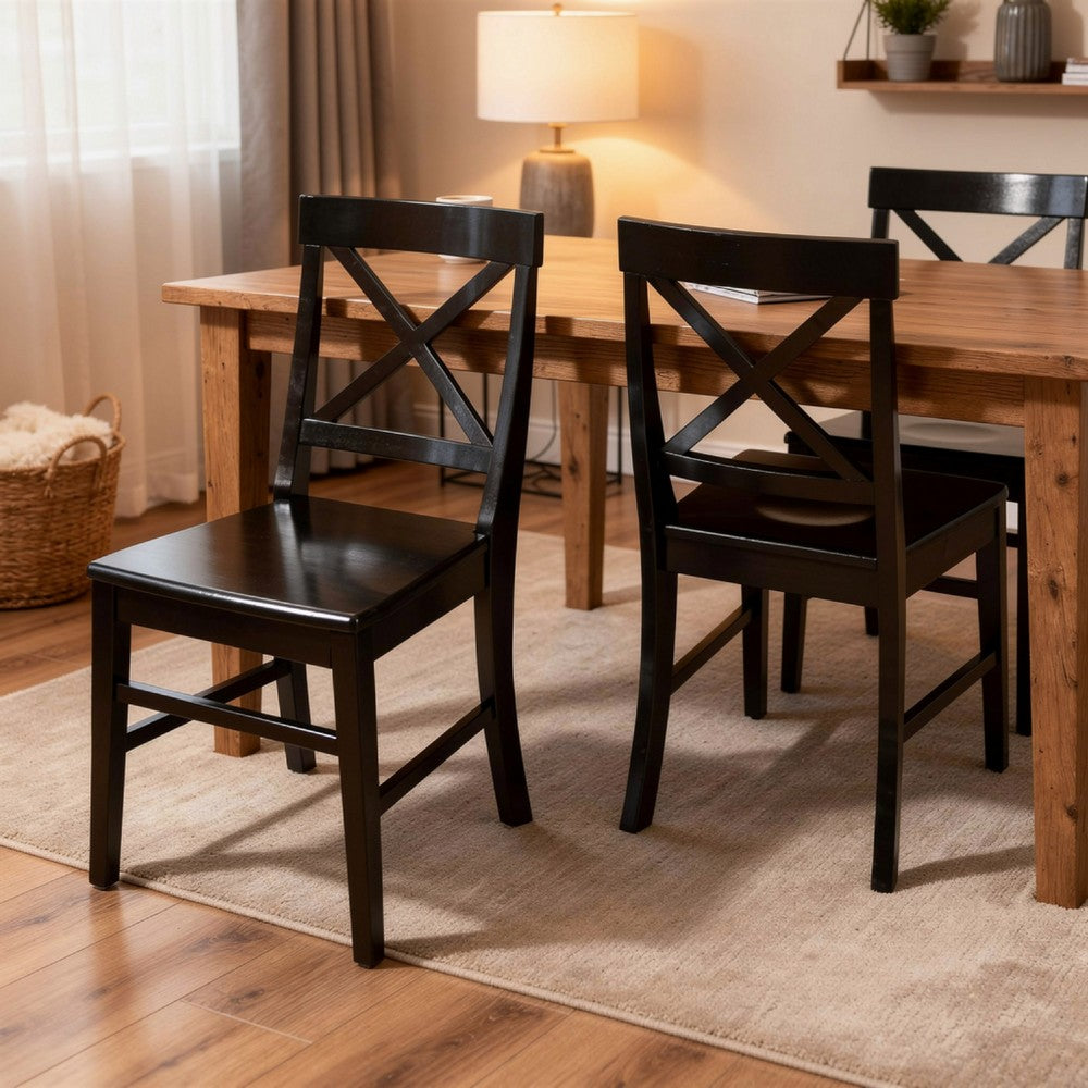 Ricks Dining Chair Set of 2, Crossed X Back, Curved Back Legs, Black Wood -BM323431