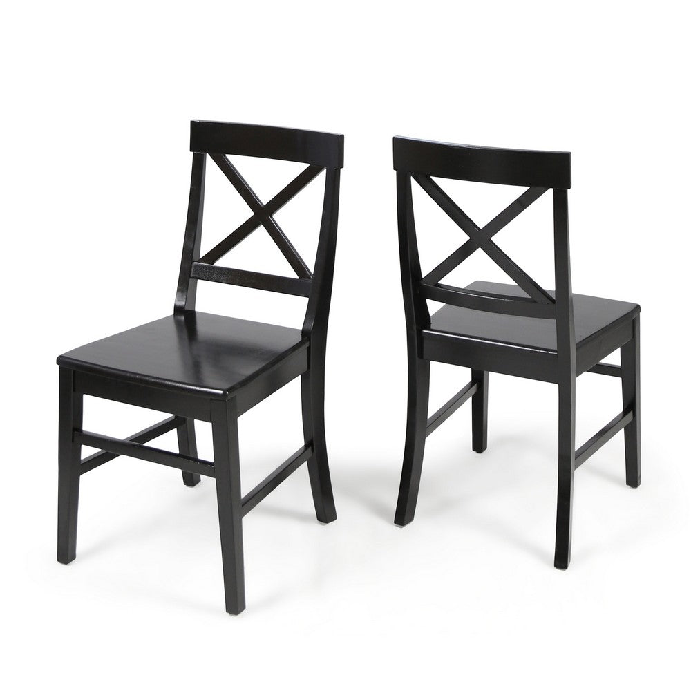 Ricks Dining Chair Set of 2, Crossed X Back, Curved Back Legs, Black Wood -BM323431