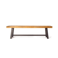 Leslee Outdoor Bench Set of 2, Light Brown Wood, Black Metal, 63 Inch -BM323432