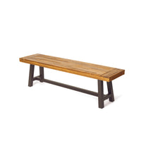 Leslee Outdoor Bench Set of 2, Light Brown Wood, Black Metal, 63 Inch -BM323432