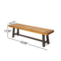 Leslee Outdoor Bench Set of 2, Light Brown Wood, Black Metal, 63 Inch -BM323432