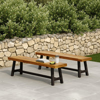 Leslee Outdoor Bench Set of 2, Light Brown Wood, Black Metal, 63 Inch -BM323432