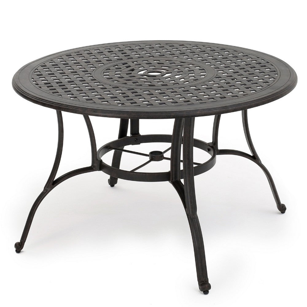 Simon Outdoor Dining Table, Round 47 Inch, Bronze Finished Cast Metal Frame -BM323433