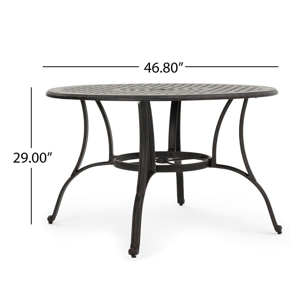 Simon Outdoor Dining Table, Round 47 Inch, Bronze Finished Cast Metal Frame -BM323433