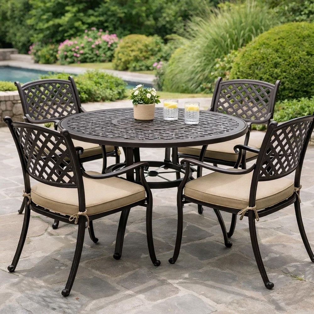 Simon Outdoor Dining Table, Round 47 Inch, Bronze Finished Cast Metal Frame -BM323433