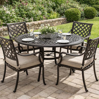Simon Outdoor Dining Table, Round 47 Inch, Bronze Finished Cast Metal Frame -BM323433