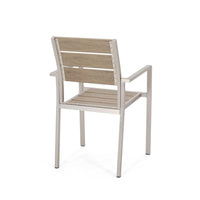 Remo Dining Chair Set of 2, Outdoor Brown Faux Wood Seat, Silver Metal -BM323434