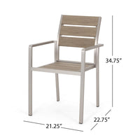 Remo Dining Chair Set of 2, Outdoor Brown Faux Wood Seat, Silver Metal -BM323434