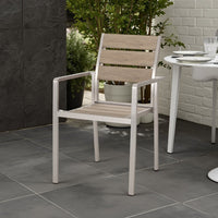 Remo Dining Chair Set of 2, Outdoor Brown Faux Wood Seat, Silver Metal -BM323434