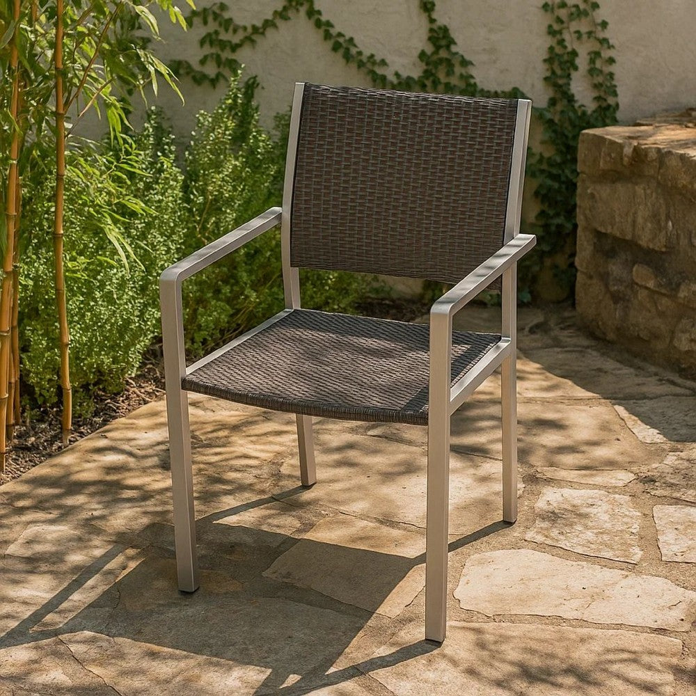 Kory Dining Chair Set of 2, Outdoor Woven Black Wicker Seat, Back, Gray -BM323435