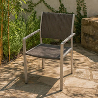 Kory Dining Chair Set of 2, Outdoor Woven Black Wicker Seat, Back, Gray -BM323435