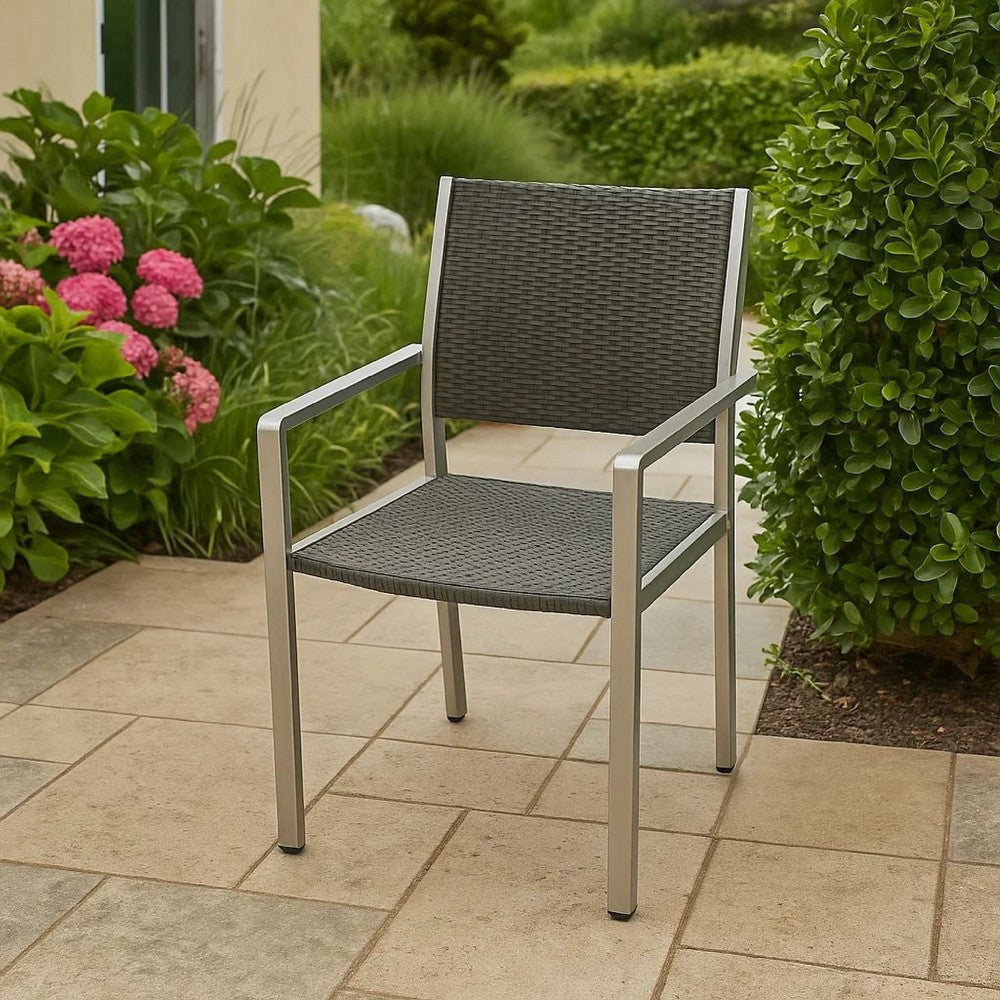 Kory Dining Chair Set of 2, Outdoor Woven Black Wicker Seat, Back, Gray -BM323435