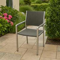 Kory Dining Chair Set of 2, Outdoor Woven Black Wicker Seat, Back, Gray -BM323435