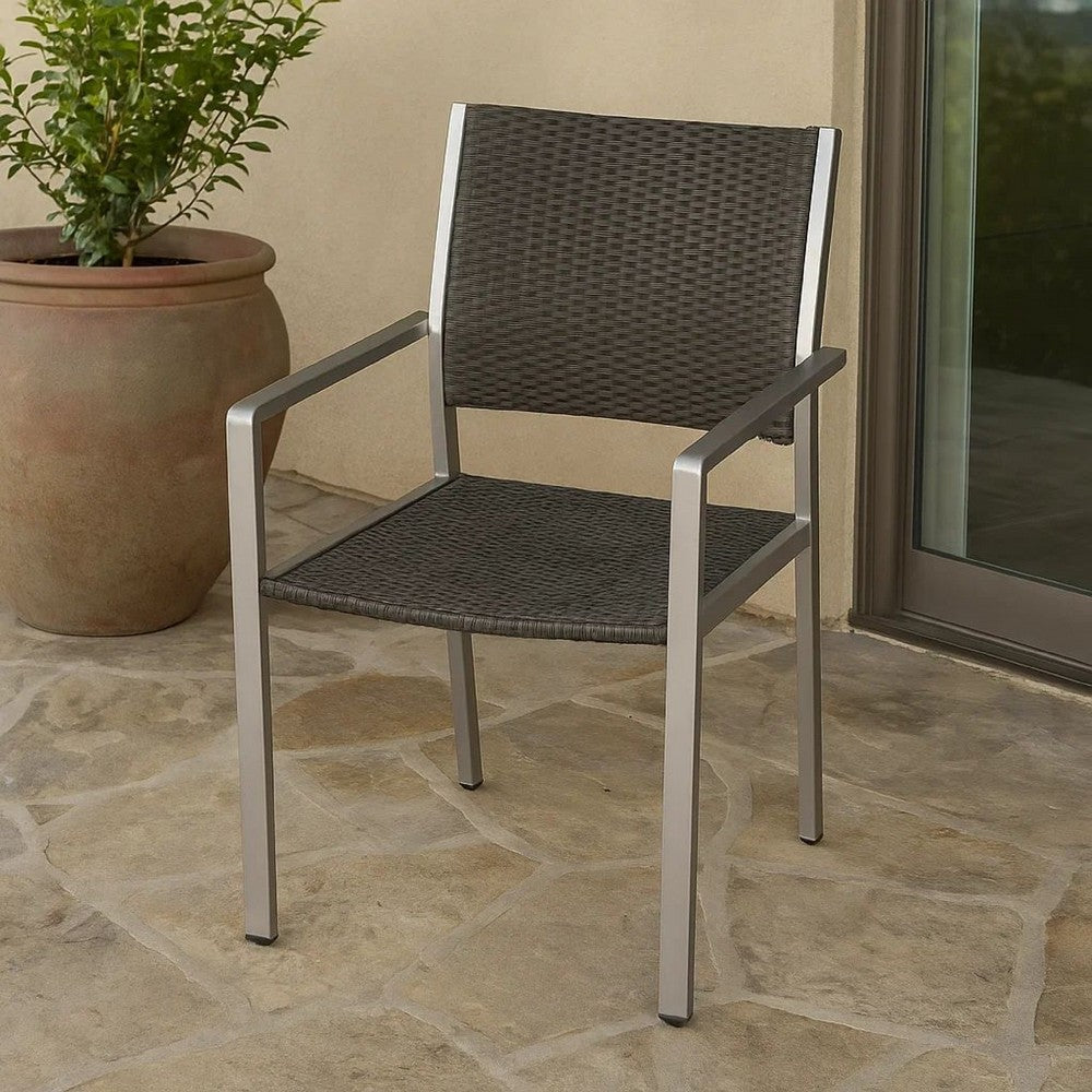 Kory Dining Chair Set of 2, Outdoor Woven Black Wicker Seat, Back, Gray -BM323435