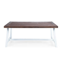 Nikay Outdoor Dining Table, Dark Brown Acacia Wood, White Iron, 71 Inch -BM323438