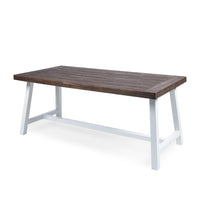 Nikay Outdoor Dining Table, Dark Brown Acacia Wood, White Iron, 71 Inch -BM323438