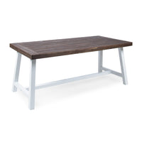 Nikay Outdoor Dining Table, Dark Brown Acacia Wood, White Iron, 71 Inch -BM323438
