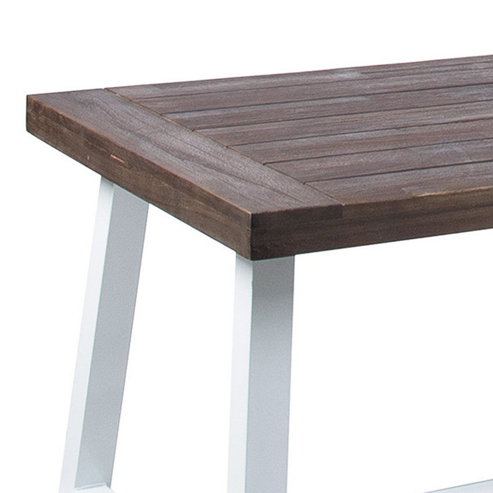 Nikay Outdoor Dining Table, Dark Brown Acacia Wood, White Iron, 71 Inch -BM323438