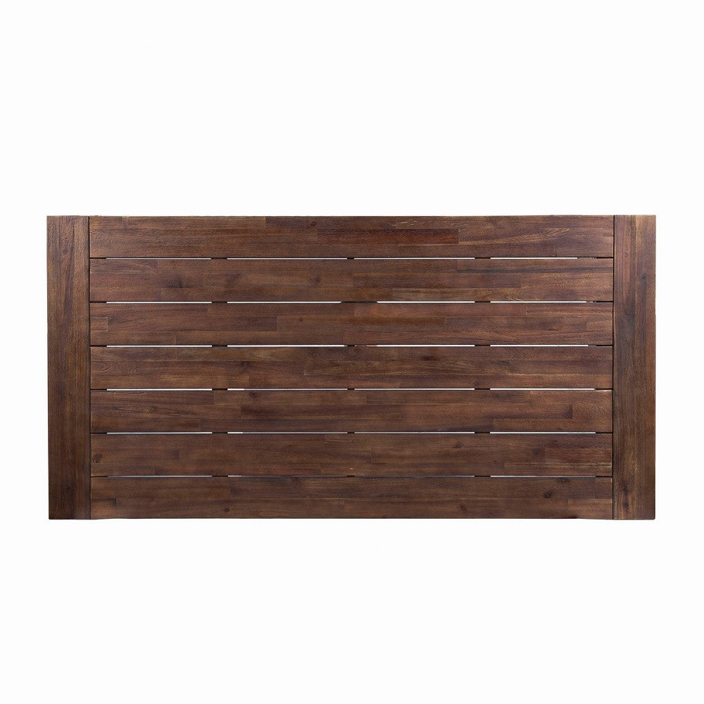 Nikay Outdoor Dining Table, Dark Brown Acacia Wood, White Iron, 71 Inch -BM323438