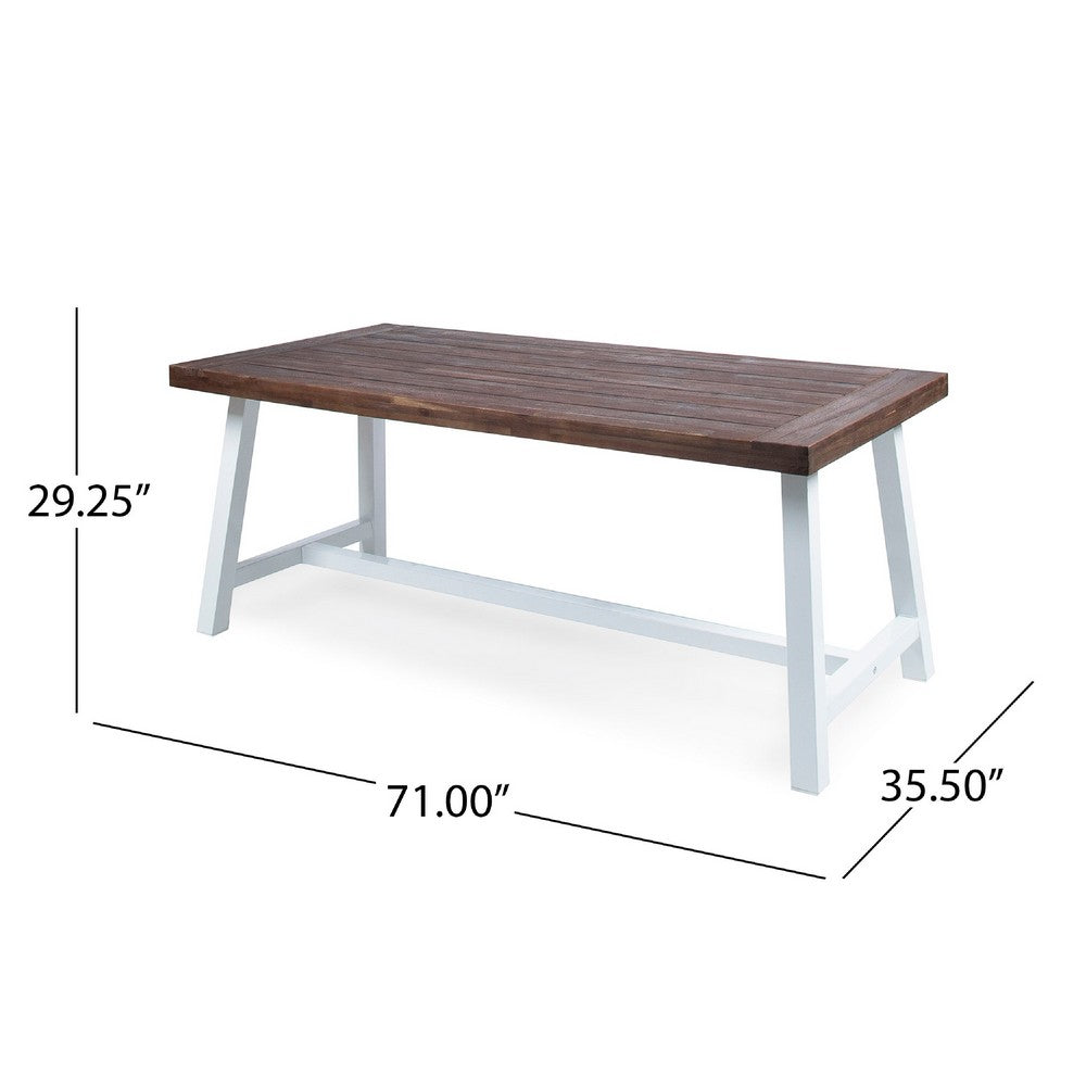 Nikay Outdoor Dining Table, Dark Brown Acacia Wood, White Iron, 71 Inch -BM323438