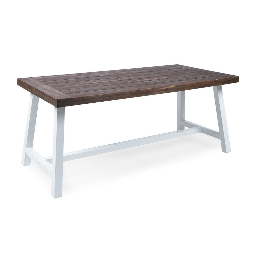 Nikay Outdoor Dining Table, Dark Brown Acacia Wood, White Iron, 71 Inch -BM323438