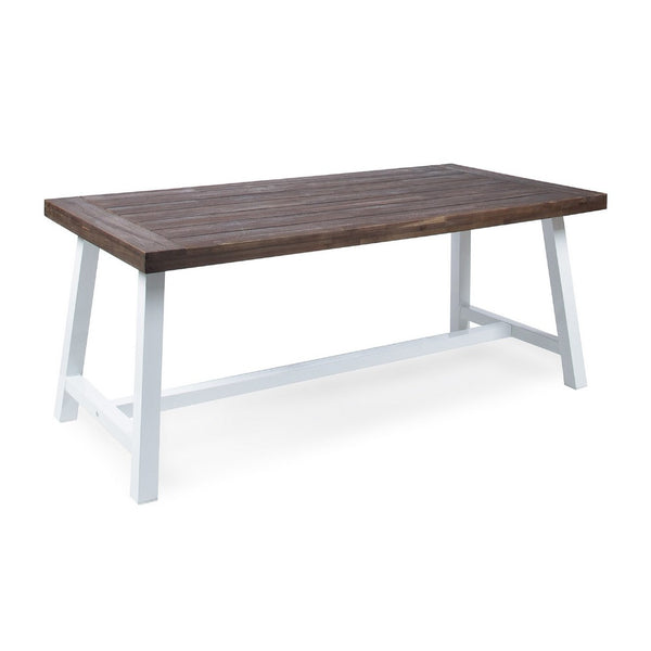 Nikay Outdoor Dining Table, Dark Brown Acacia Wood, White Iron, 71 Inch -BM323438