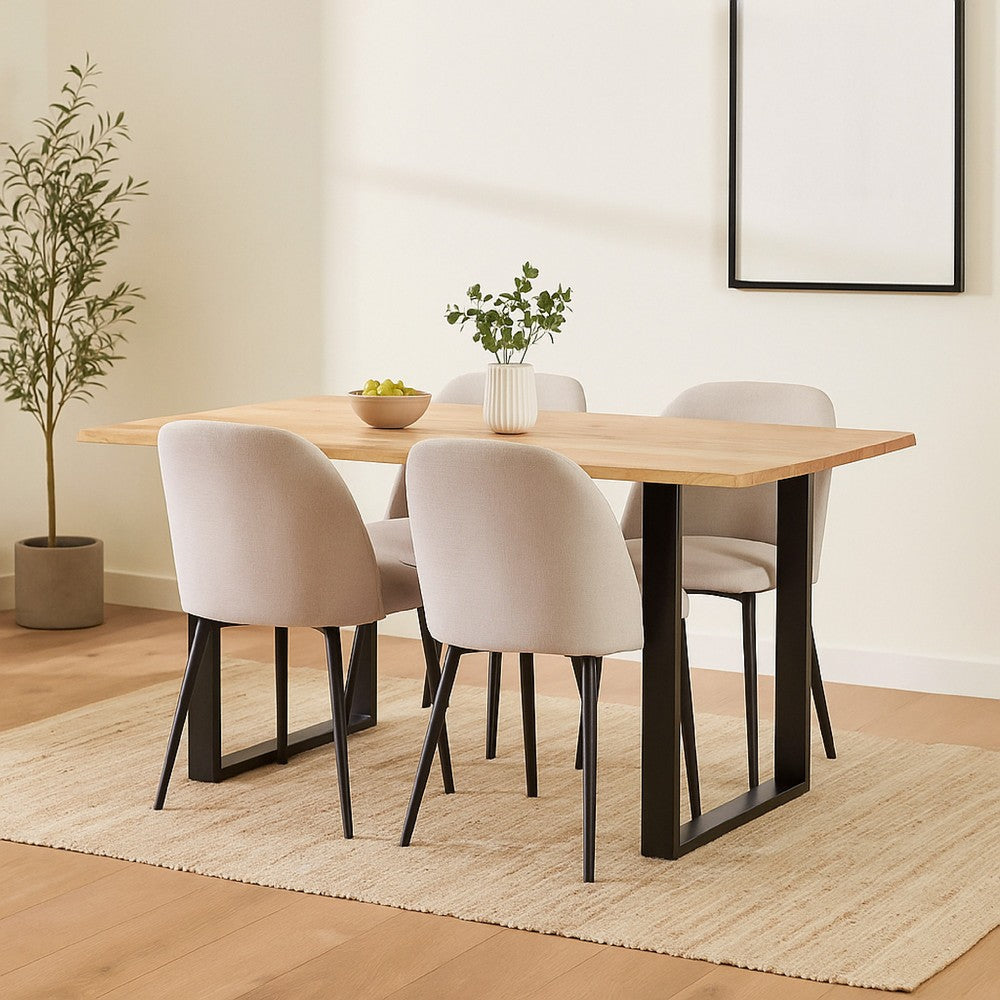 Logan Dining Table, Rectangular Brown Wood Top, Black Iron Legs, 55 Inch -BM323439