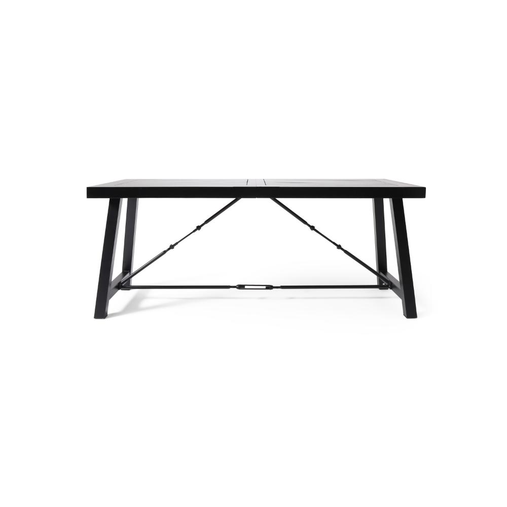Shoma Dining Table, Dark Brown Wood Top, Iron Base, Rectangular 70 Inch -BM323440