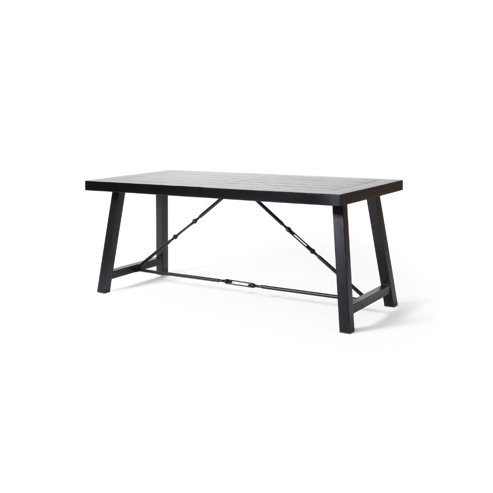 Shoma Dining Table, Dark Brown Wood Top, Iron Base, Rectangular 70 Inch -BM323440