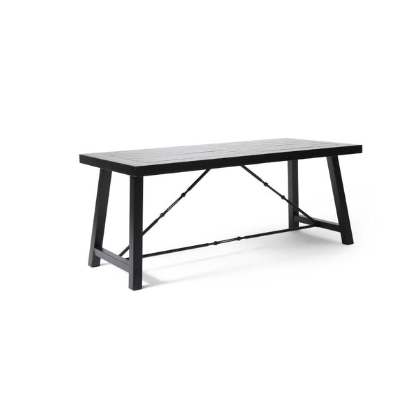 Shoma Dining Table, Dark Brown Wood Top, Iron Base, Rectangular 70 Inch