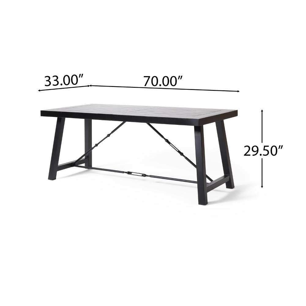 Shoma Dining Table, Dark Brown Wood Top, Iron Base, Rectangular 70 Inch -BM323440