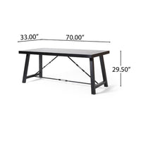 Shoma Dining Table, Dark Brown Wood Top, Iron Base, Rectangular 70 Inch -BM323440