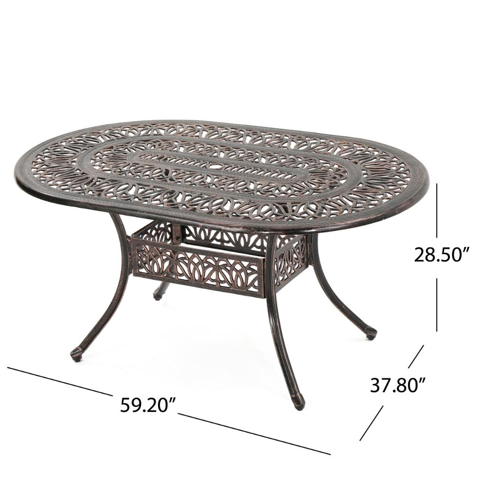 Tili Dining Table, Outdoor Metal, Floral Design, Shiny Copper, 59 Inch -BM323442
