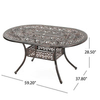 Tili Dining Table, Outdoor Metal, Floral Design, Shiny Copper, 59 Inch -BM323442